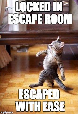 Cool Cat Stroll Meme | LOCKED IN ESCAPE ROOM; ESCAPED WITH EASE | image tagged in memes,cool cat stroll | made w/ Imgflip meme maker