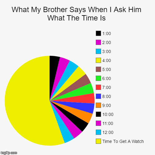 My Brother's Reactions | image tagged in funny,pie charts,time,memes,gifs,what time is it | made w/ Imgflip chart maker