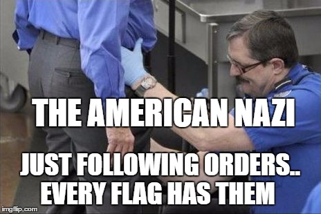 tsa security pat down | THE AMERICAN NAZI; JUST FOLLOWING ORDERS.. EVERY FLAG HAS THEM | image tagged in tsa security pat down | made w/ Imgflip meme maker