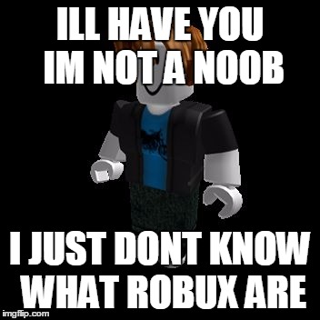 ROBLOX Meme | ILL HAVE YOU IM NOT A NOOB; I JUST DONT KNOW WHAT ROBUX ARE | image tagged in roblox meme | made w/ Imgflip meme maker