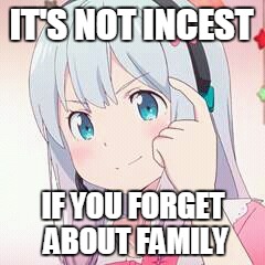 sagiri think pls | IT'S NOT INCEST; IF YOU FORGET ABOUT FAMILY | image tagged in sagiri think pls | made w/ Imgflip meme maker