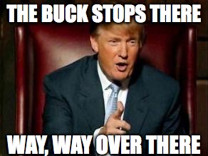 Donald Trump | THE BUCK STOPS THERE; WAY, WAY OVER THERE | image tagged in donald trump | made w/ Imgflip meme maker