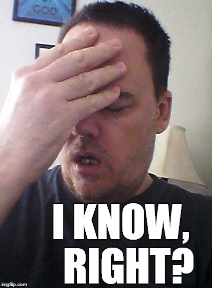 face palm | I KNOW,  RIGHT? | image tagged in face palm | made w/ Imgflip meme maker