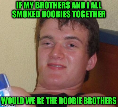 10 Guy Meme | IF MY BROTHERS AND I ALL SMOKED DOOBIES TOGETHER WOULD WE BE THE DOOBIE BROTHERS | image tagged in memes,10 guy | made w/ Imgflip meme maker