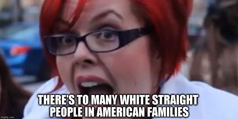THERE'S TO MANY WHITE STRAIGHT PEOPLE IN AMERICAN FAMILIES | image tagged in feminist,feminazi,liberals | made w/ Imgflip meme maker