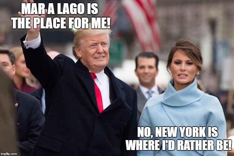 MAR A LAGO IS THE PLACE FOR ME! NO, NEW YORK IS WHERE I'D RATHER BE! | image tagged in trump,melania,green acres | made w/ Imgflip meme maker