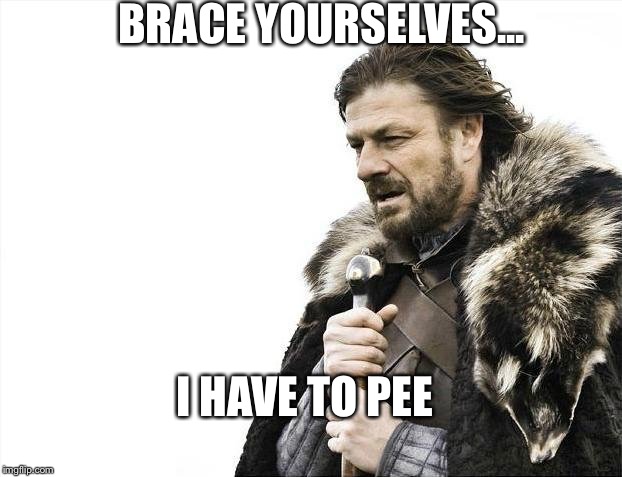 Brace Yourselves X is Coming | BRACE YOURSELVES... I HAVE TO PEE | image tagged in memes,brace yourselves x is coming | made w/ Imgflip meme maker