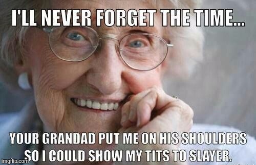 Slayer Grandma | CLEAVAGE | image tagged in cleavage week | made w/ Imgflip meme maker