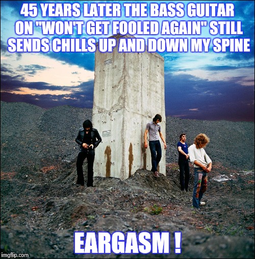 Here's to the Greatest Rock album ever | 45 YEARS LATER THE BASS GUITAR ON "WON'T GET FOOLED AGAIN" STILL SENDS CHILLS UP AND DOWN MY SPINE; EARGASM ! | image tagged in who's next,greatest,rock | made w/ Imgflip meme maker