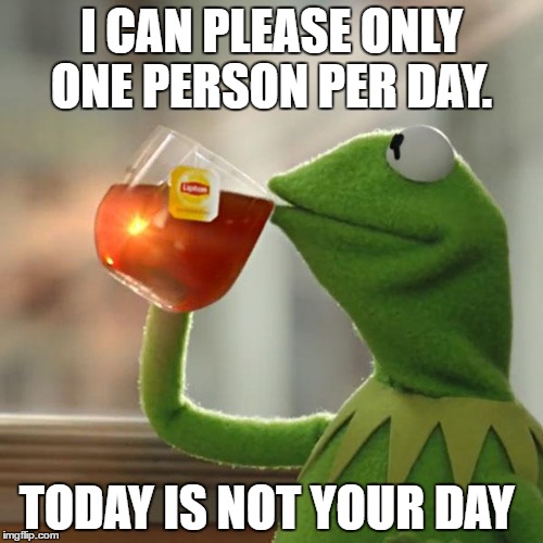 But That's None Of My Business Meme | I CAN PLEASE ONLY ONE PERSON PER DAY. TODAY IS NOT YOUR DAY | image tagged in memes,but thats none of my business,kermit the frog | made w/ Imgflip meme maker