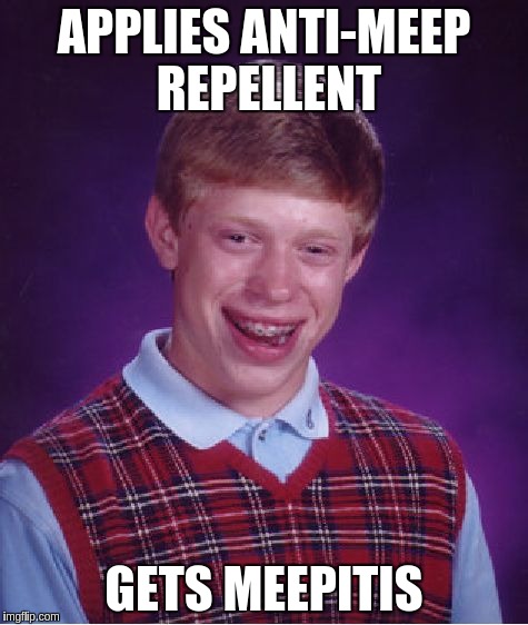 Bad Luck Brian Meme | APPLIES ANTI-MEEP REPELLENT; GETS MEEPITIS | image tagged in memes,bad luck brian | made w/ Imgflip meme maker