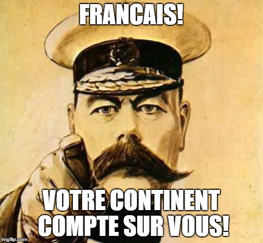Your Country Needs YOU | FRANCAIS! VOTRE CONTINENT COMPTE SUR VOUS! | image tagged in your country needs you | made w/ Imgflip meme maker