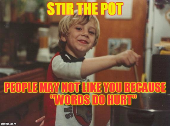 stirring the pot | STIR THE POT PEOPLE MAY NOT LIKE YOU BECAUSE 
      "WORDS DO HURT" | image tagged in stirring the pot | made w/ Imgflip meme maker