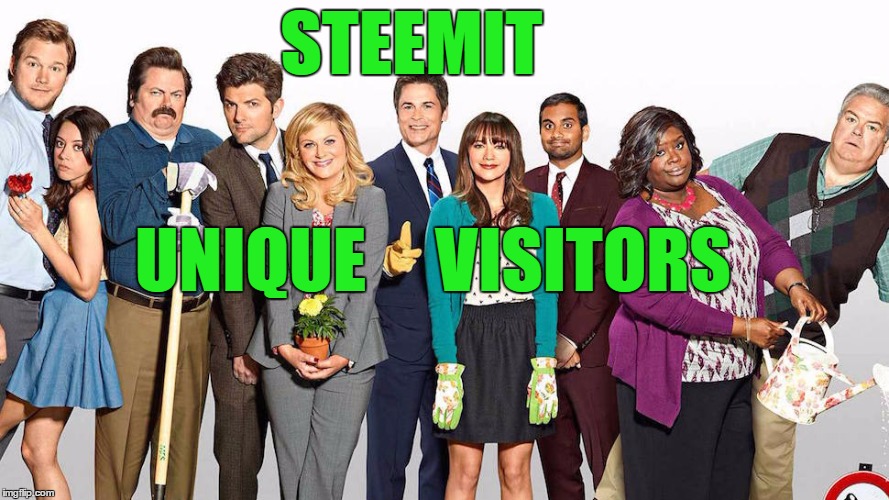 Parks and Recreation Group | STEEMIT; UNIQUE     VISITORS | image tagged in parks and recreation group | made w/ Imgflip meme maker