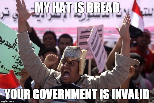 My Hat Is Bread | MY HAT IS BREAD; YOUR GOVERNMENT IS INVALID | image tagged in my hat is bread | made w/ Imgflip meme maker