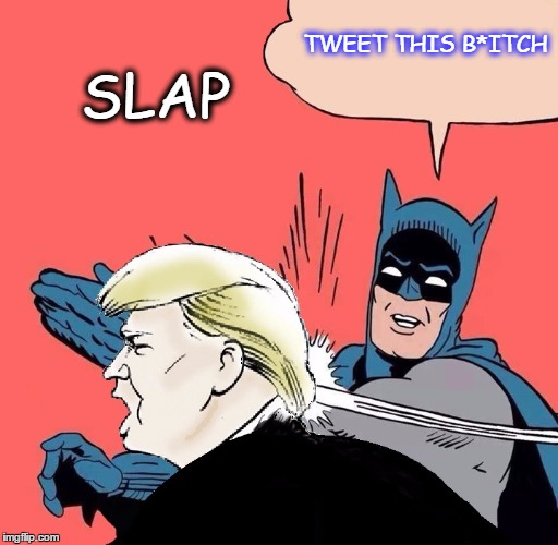 Batman slaps Trump | TWEET THIS B*ITCH; SLAP | image tagged in batman slaps trump | made w/ Imgflip meme maker