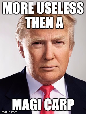 Donald Trump | MORE USELESS THEN A; MAGI CARP | image tagged in donald trump | made w/ Imgflip meme maker