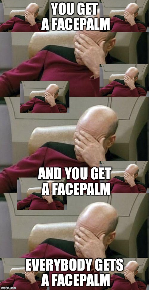 YOU GET A FACEPALM EVERYBODY GETS A FACEPALM AND YOU GET A FACEPALM | made w/ Imgflip meme maker