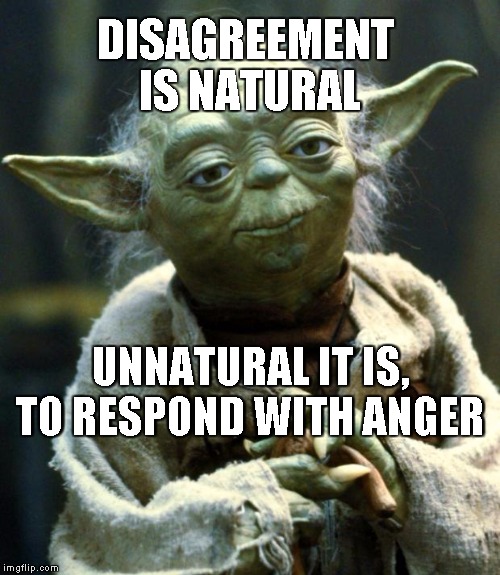 Prophet Yoda  | DISAGREEMENT IS NATURAL; UNNATURAL IT IS, TO RESPOND WITH ANGER | image tagged in memes,star wars yoda,prophet yoda | made w/ Imgflip meme maker