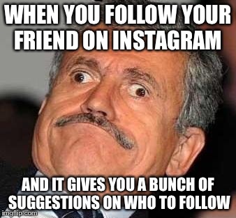 Nerp Derp  | WHEN YOU FOLLOW YOUR FRIEND ON INSTAGRAM; AND IT GIVES YOU A BUNCH OF SUGGESTIONS ON WHO TO FOLLOW | image tagged in nerp derp | made w/ Imgflip meme maker