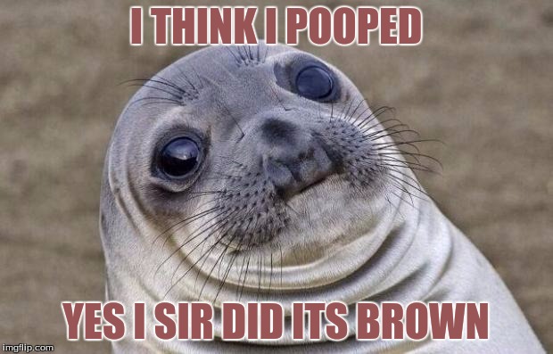 Awkward Moment Sealion Meme | I THINK I POOPED; YES I SIR DID ITS BROWN | image tagged in memes,awkward moment sealion | made w/ Imgflip meme maker