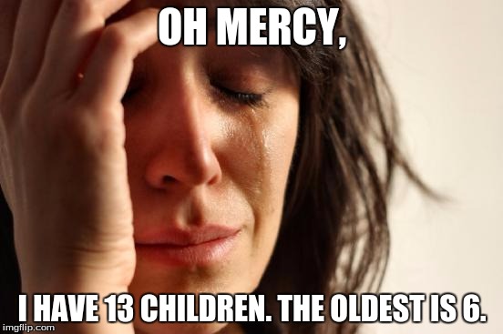 First World Problems Meme | OH MERCY, I HAVE 13 CHILDREN. THE OLDEST IS 6. | image tagged in memes,first world problems | made w/ Imgflip meme maker