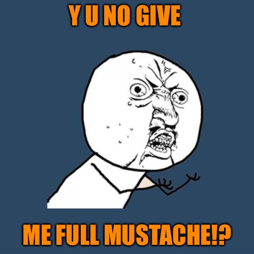 LOL, That bothers me more than the white triangle! | Y U NO GIVE; ME FULL MUSTACHE!? | image tagged in memes,y u no,mustache | made w/ Imgflip meme maker