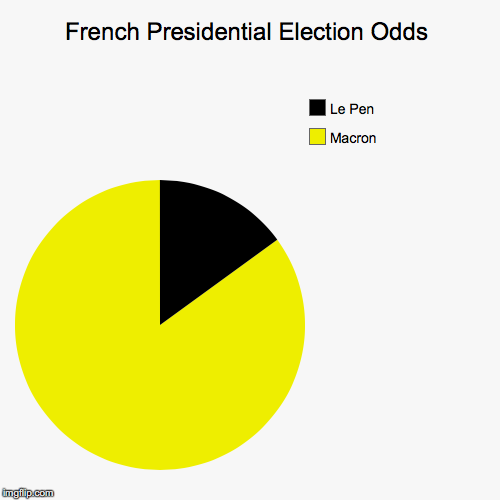 French Presidential Election Odds | image tagged in funny,pie charts,le pen,macron | made w/ Imgflip chart maker