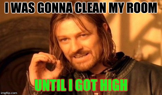 One Does Not Simply Meme | I WAS GONNA CLEAN MY ROOM; UNTIL I GOT HIGH | image tagged in memes,one does not simply | made w/ Imgflip meme maker