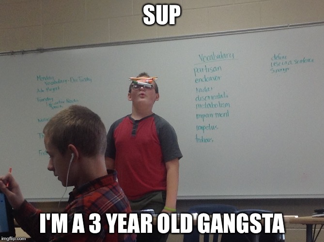 3 year old gangsta | SUP; I'M A 3 YEAR OLD GANGSTA | image tagged in gangsta | made w/ Imgflip meme maker