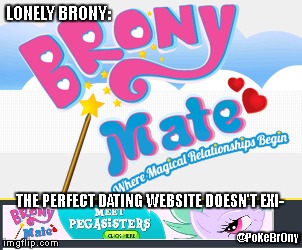Lonely Brony, Look No More | LONELY BRONY:; THE PERFECT DATING WEBSITE DOESN'T EXI-; @PoKeBrOny | image tagged in mlp,cringe,meme | made w/ Imgflip meme maker