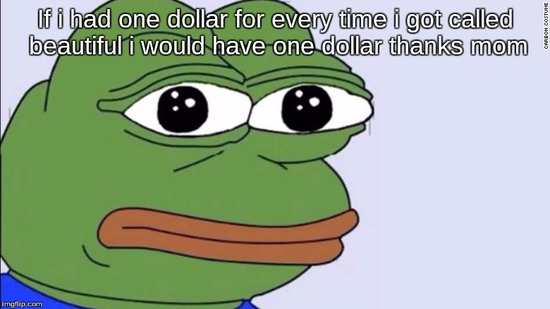 If i had one dollar for every time i got called beautiful i would have one dollar thanks mom | image tagged in pepe the frog | made w/ Imgflip meme maker
