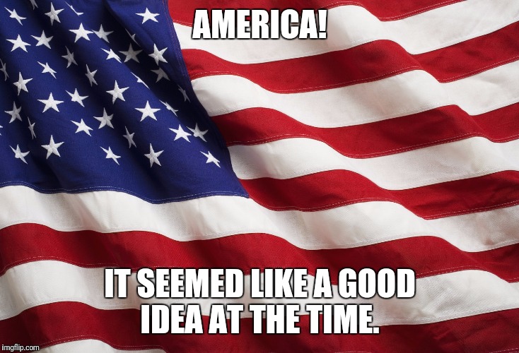 US Flag | AMERICA! IT SEEMED LIKE A GOOD IDEA AT THE TIME. | image tagged in us flag | made w/ Imgflip meme maker