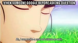 Ah,I see you are a man of culture as well | WHEN SOMEONE GOOGLE BEFORE ASKING QUESTION | image tagged in ah i see you are a man of culture as well | made w/ Imgflip meme maker