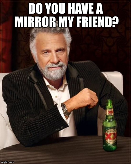 The Most Interesting Man In The World Meme | DO YOU HAVE A MIRROR MY FRIEND? | image tagged in memes,the most interesting man in the world | made w/ Imgflip meme maker