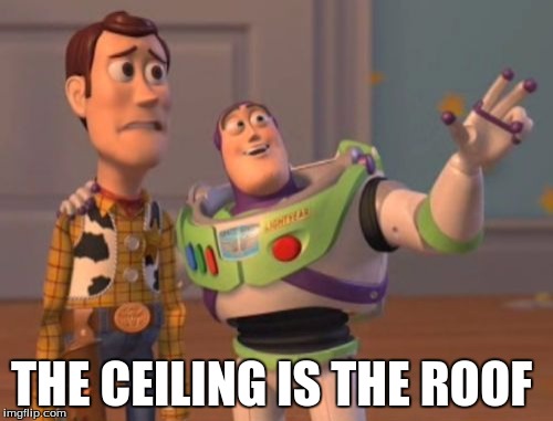 X, X Everywhere | THE CEILING IS THE ROOF | image tagged in memes,x x everywhere | made w/ Imgflip meme maker
