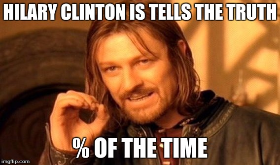 One Does Not Simply | HILARY CLINTON IS TELLS THE TRUTH; % OF THE TIME | image tagged in memes,one does not simply | made w/ Imgflip meme maker