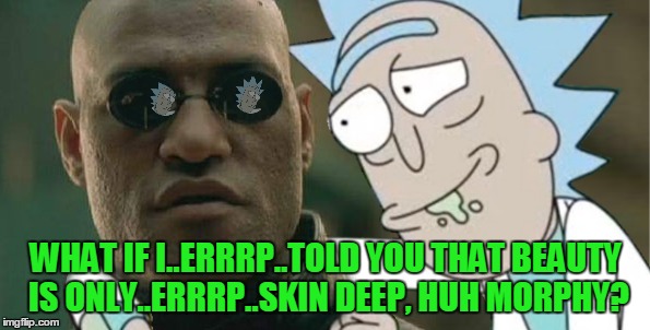 WHAT IF I..ERRRP..TOLD YOU THAT BEAUTY IS ONLY..ERRRP..SKIN DEEP, HUH MORPHY? | made w/ Imgflip meme maker