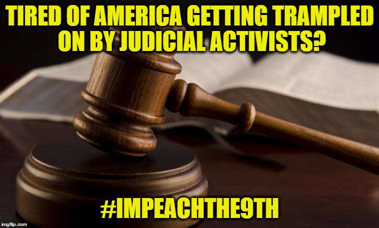 court hammer | TIRED OF AMERICA GETTING TRAMPLED ON BY JUDICIAL ACTIVISTS? #IMPEACHTHE9TH | image tagged in court hammer | made w/ Imgflip meme maker