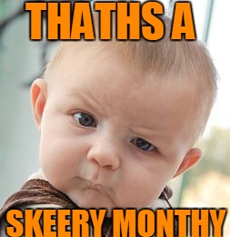 Skeptical Baby Meme | THATHS A SKEERY MONTHY | image tagged in memes,skeptical baby | made w/ Imgflip meme maker