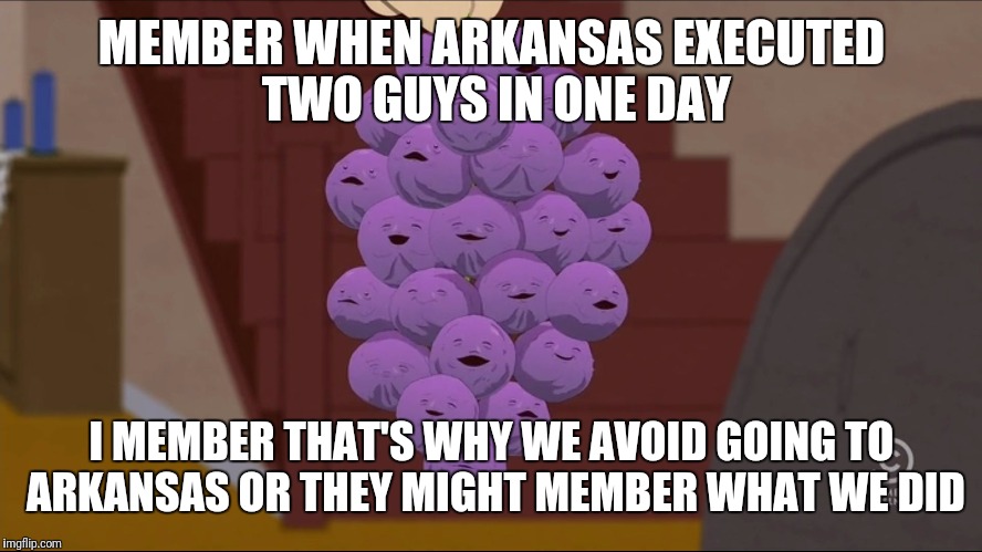 Member Berries | MEMBER WHEN ARKANSAS EXECUTED TWO GUYS IN ONE DAY; I MEMBER THAT'S WHY WE AVOID GOING TO ARKANSAS OR THEY MIGHT MEMBER WHAT WE DID | image tagged in memes,member berries | made w/ Imgflip meme maker