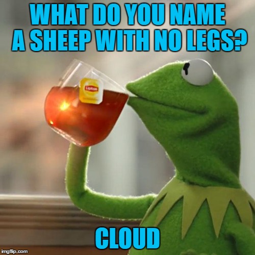 But That's None Of My Business | WHAT DO YOU NAME A SHEEP WITH NO LEGS? CLOUD | image tagged in memes,but thats none of my business,kermit the frog | made w/ Imgflip meme maker