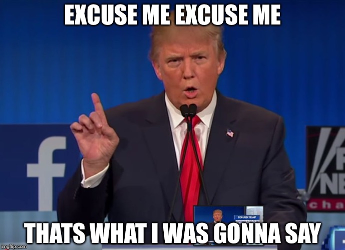 trump | EXCUSE ME EXCUSE ME THATS WHAT I WAS GONNA SAY | image tagged in trump | made w/ Imgflip meme maker