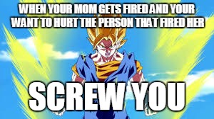 WHEN YOUR MOM GETS FIRED AND YOUR WANT TO HURT THE PERSON THAT FIRED HER; SCREW YOU | image tagged in fired | made w/ Imgflip meme maker