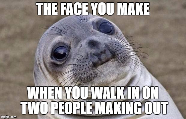 Awkward Moment Sealion | THE FACE YOU MAKE; WHEN YOU WALK IN ON TWO PEOPLE MAKING OUT | image tagged in memes,awkward moment sealion | made w/ Imgflip meme maker