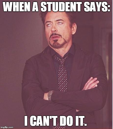 Face You Make Robert Downey Jr | WHEN A STUDENT SAYS:; I CAN'T DO IT. | image tagged in memes,face you make robert downey jr | made w/ Imgflip meme maker