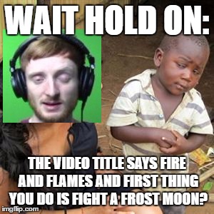 so youre telling me | WAIT HOLD ON:; THE VIDEO TITLE SAYS FIRE AND FLAMES AND FIRST THING YOU DO IS FIGHT A FROST MOON? | image tagged in so youre telling me | made w/ Imgflip meme maker