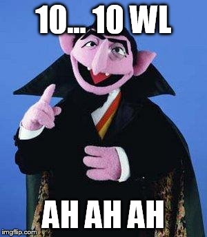 The Count | 10... 10 WL; AH AH AH | image tagged in the count | made w/ Imgflip meme maker