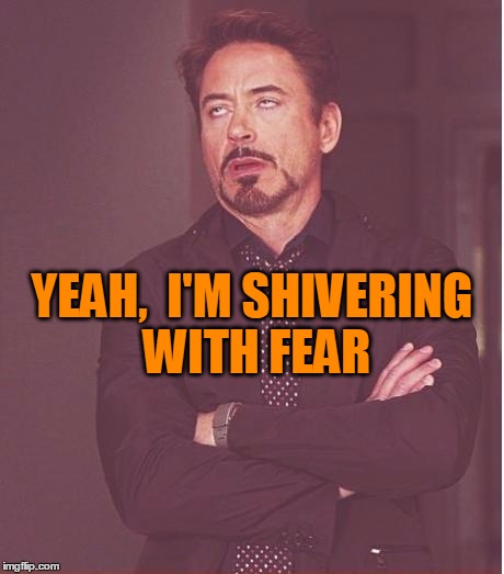 Face You Make Robert Downey Jr Meme | YEAH,  I'M SHIVERING WITH FEAR | image tagged in memes,face you make robert downey jr | made w/ Imgflip meme maker
