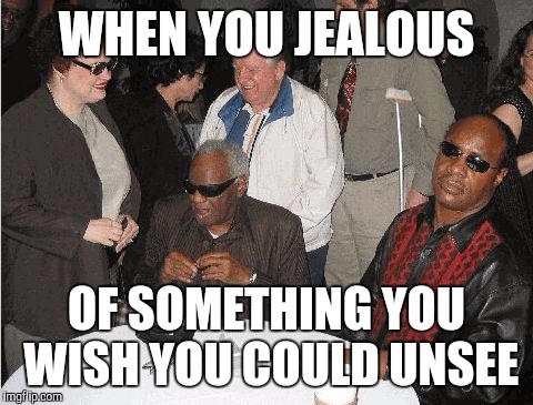 Ray Charles and Stevie Wonder | WHEN YOU JEALOUS; OF SOMETHING YOU WISH YOU COULD UNSEE | image tagged in ray charles and stevie wonder | made w/ Imgflip meme maker
